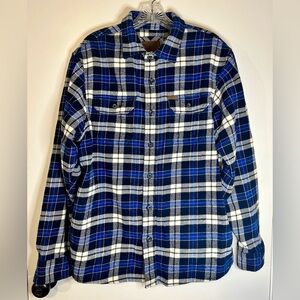 ORVIS Heavy Blue Flannel Plaid Button‎ Up Shirt Jacket Long Sleeve Men's Size M